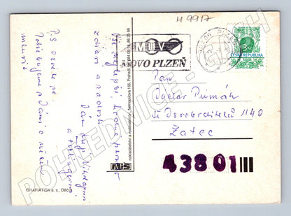 Postcard girl with dog and cart of roses, used (M9917)