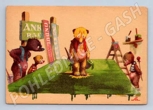 Veselá pohlednice zvířecí závody retro (M9923)