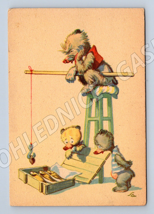 Starší pohlednice kreslení medvídci dětský motiv (M9931)