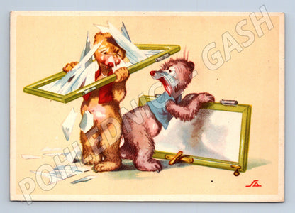 Cheerful postcard two dogs and a broken mirror (M9936)