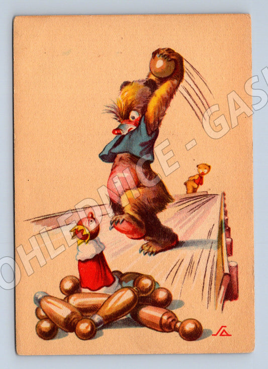 Starší pohlednice zajíc a kuřátka humorná (M9937)