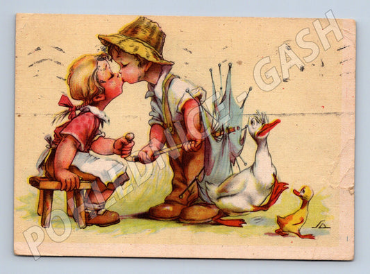 Pohlednice Německo 1945 děti a kachna zaslaná (M9939)