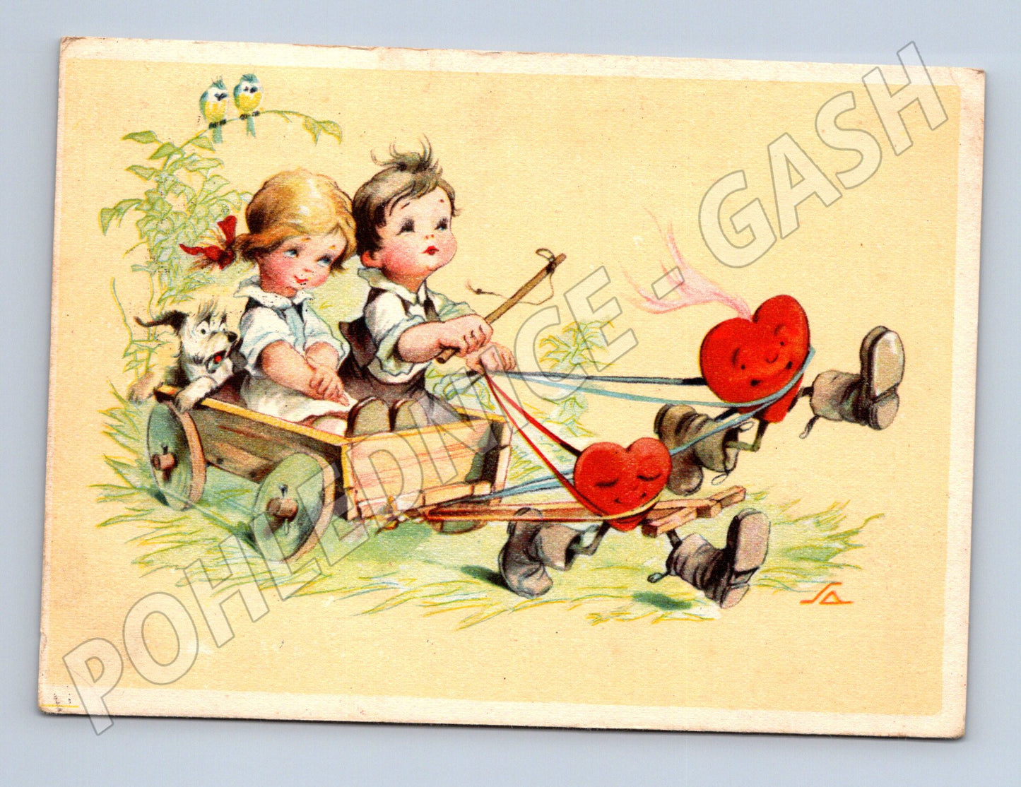 Postcard children in a wheelchair hearts 1953 (M9941)