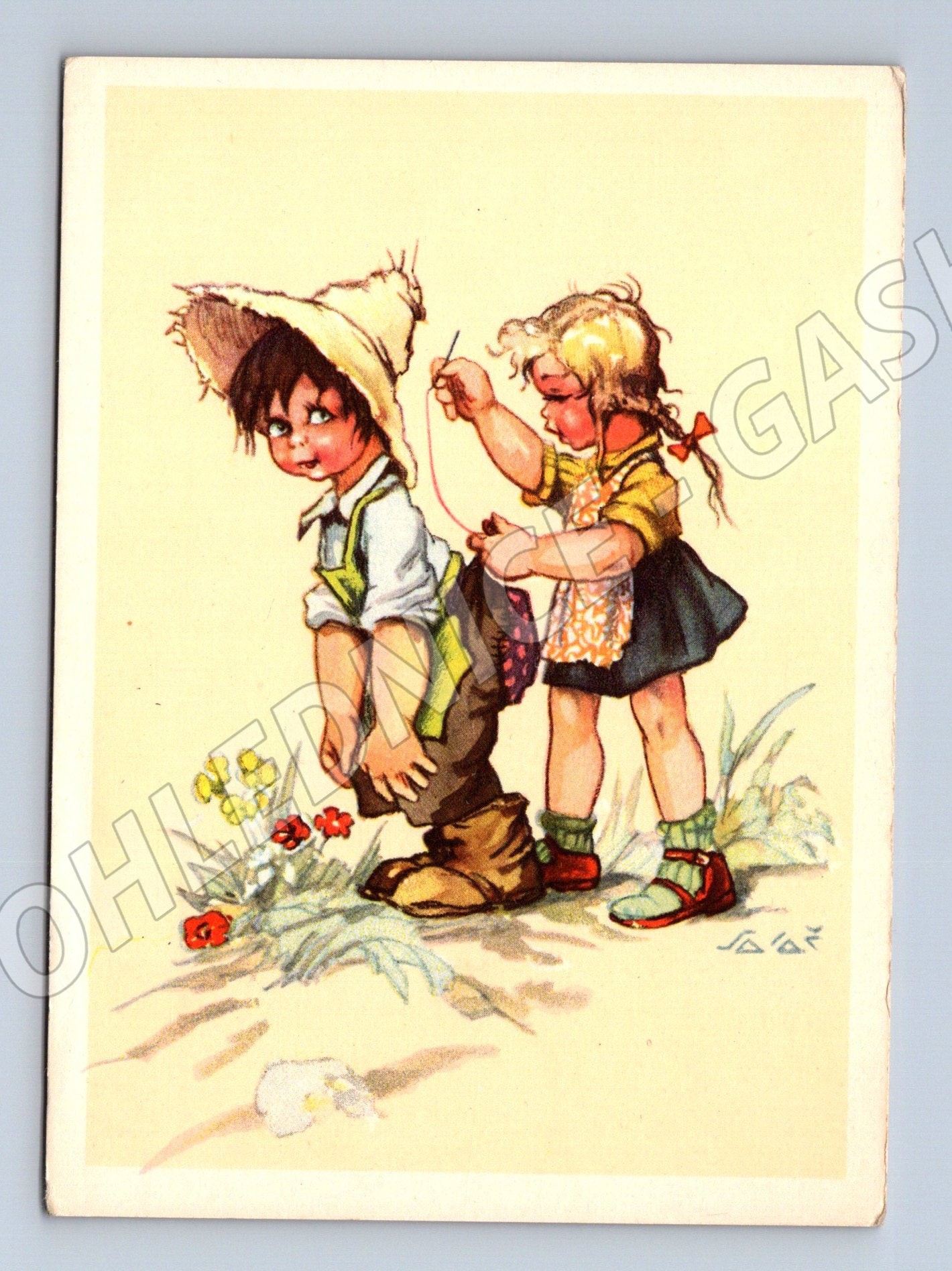 Postcard AL Salač children painting motif (M9946)
