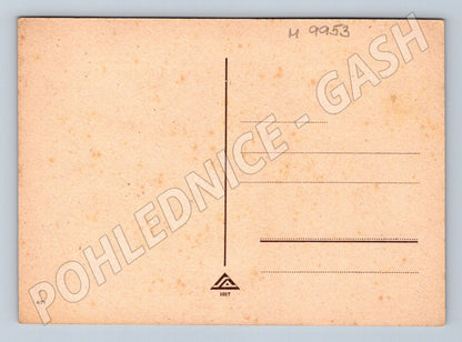 Antique postcard painted children in the rain (M9953)