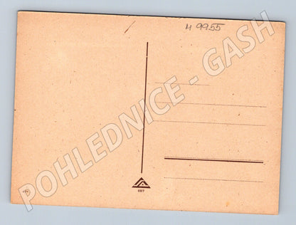 Painted postcard children in the rain illustration (M9955)
