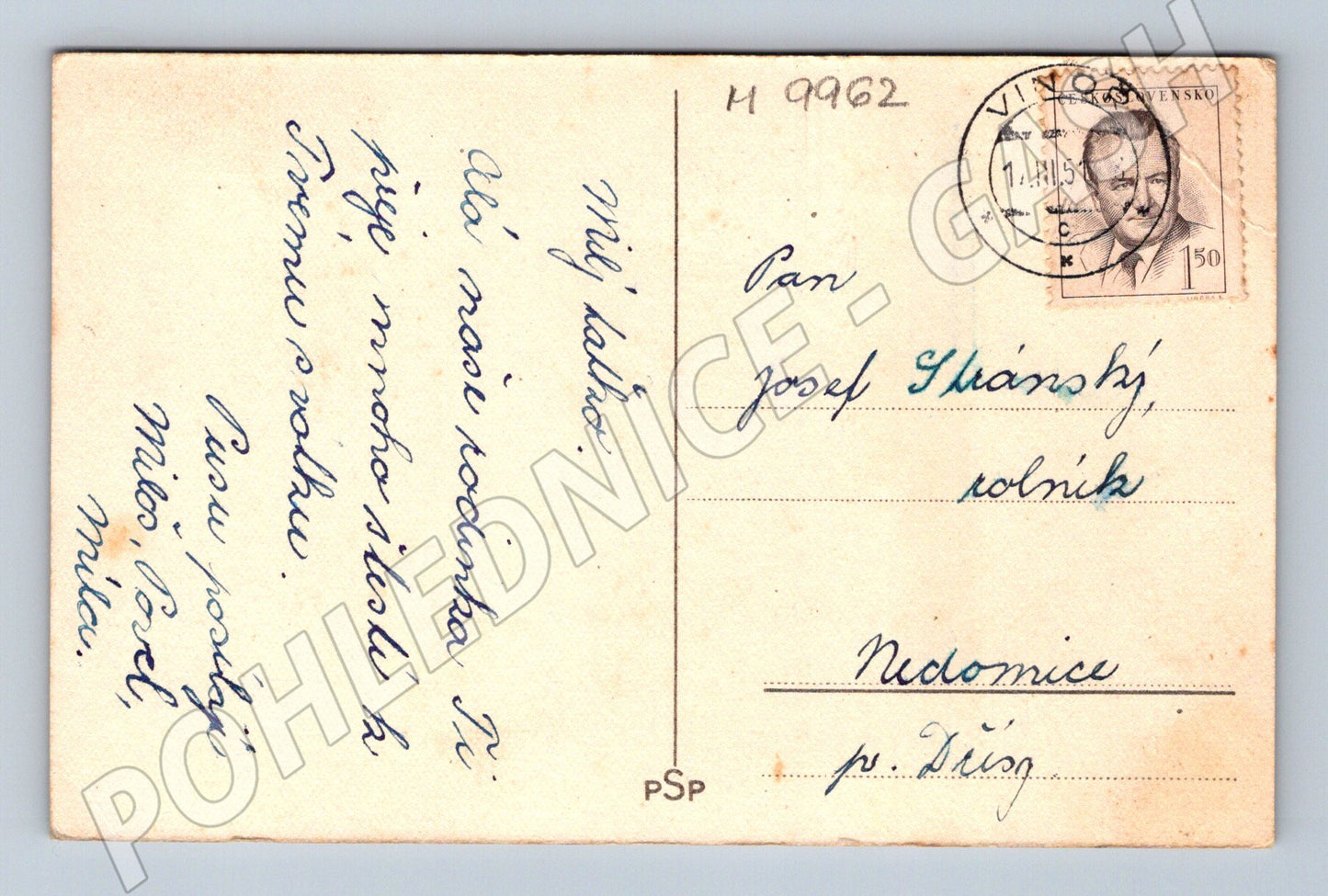 Pohlednice ČSR 1945 Srdečné přání pošta Vinoř (M9962)