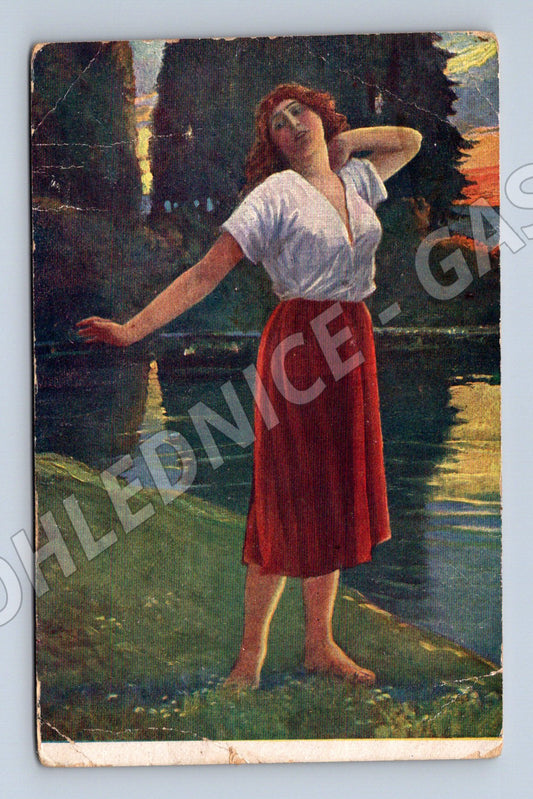 Pohlednice melancholická žena dle L Winter (M9979)