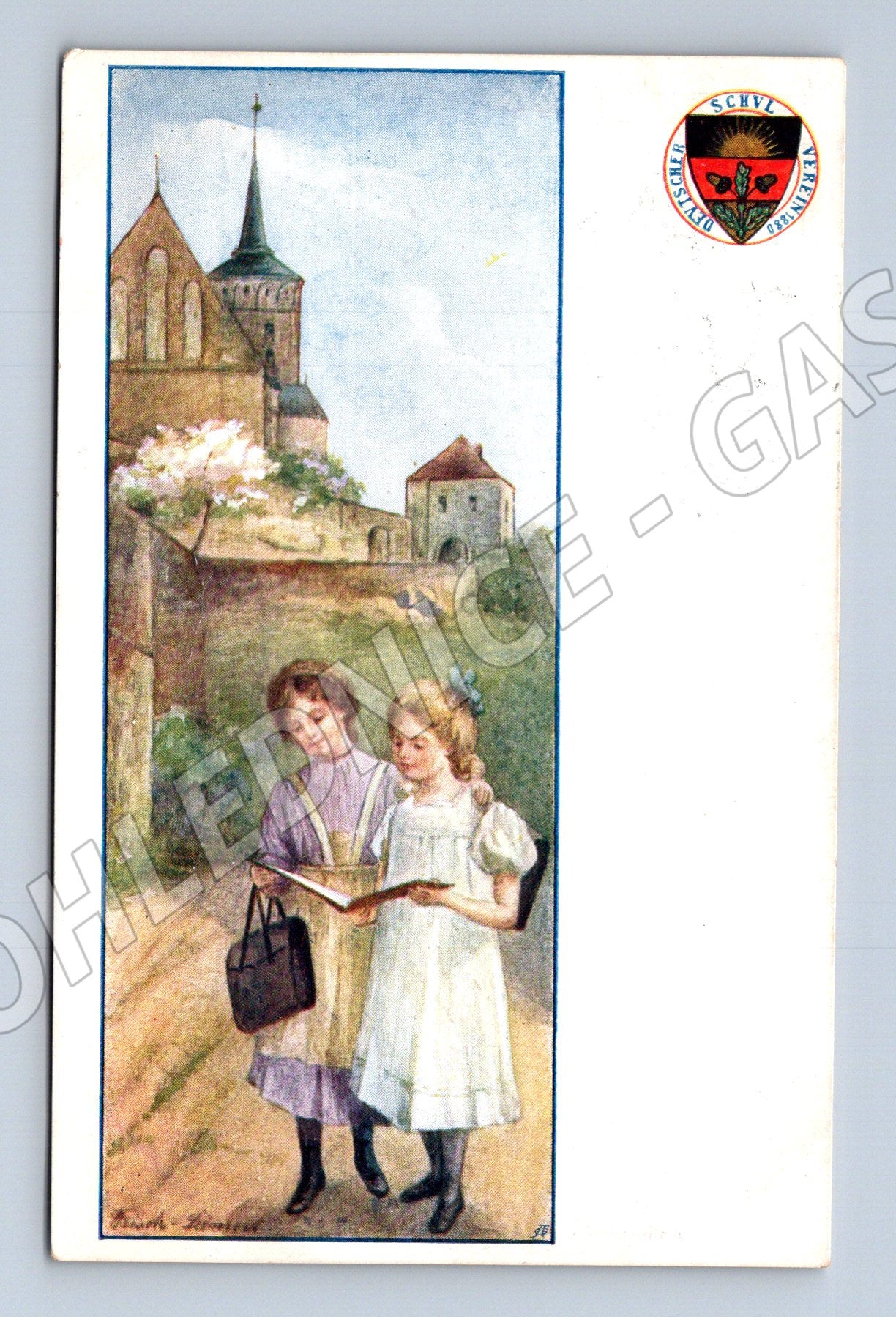 Pohlednice hrad a dívky RU kolorovaná (M9984)
