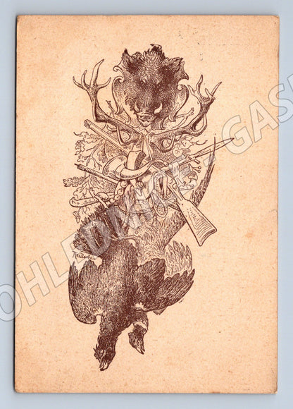 Pohlednice lovecký motiv divočák trofeje 1914 (M9998)