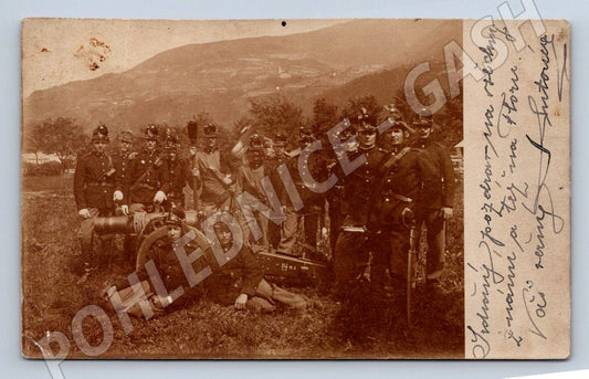 Pohlednice Rakousko Uhersko vojáci u děla 1908 (P1152)