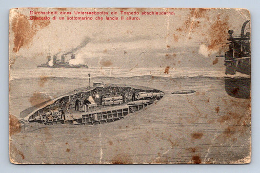 Pohlednice ponorka průřez torpédo Německo Rakousko Uhersko (P1168)