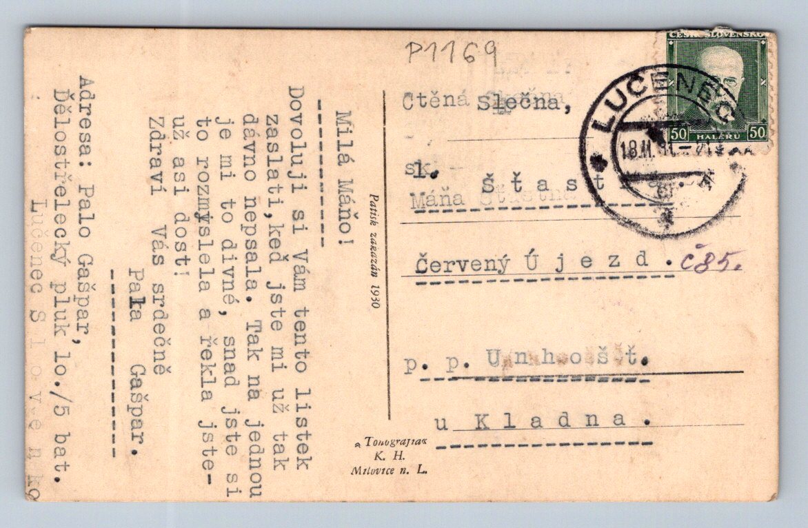 Pohlednice Lučenec strážní služba dělostřelecký pluk ČSR 1930 (P1169)