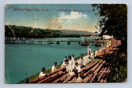 Pohlednice Klosterneuburg vojenská pontonová mostní stavba 1916(P1191)
