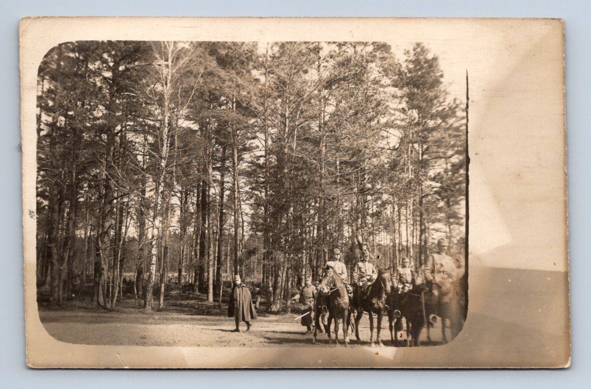 Pohlednice jezdci na koních v lese 1916 (P1206)