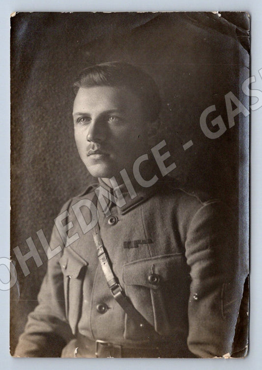 Pohlednice portrét muže v uniformě s věnováním (P1302)