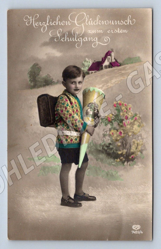 Pohlednice Německo první školní den kolorovaná 1900 (P1354)