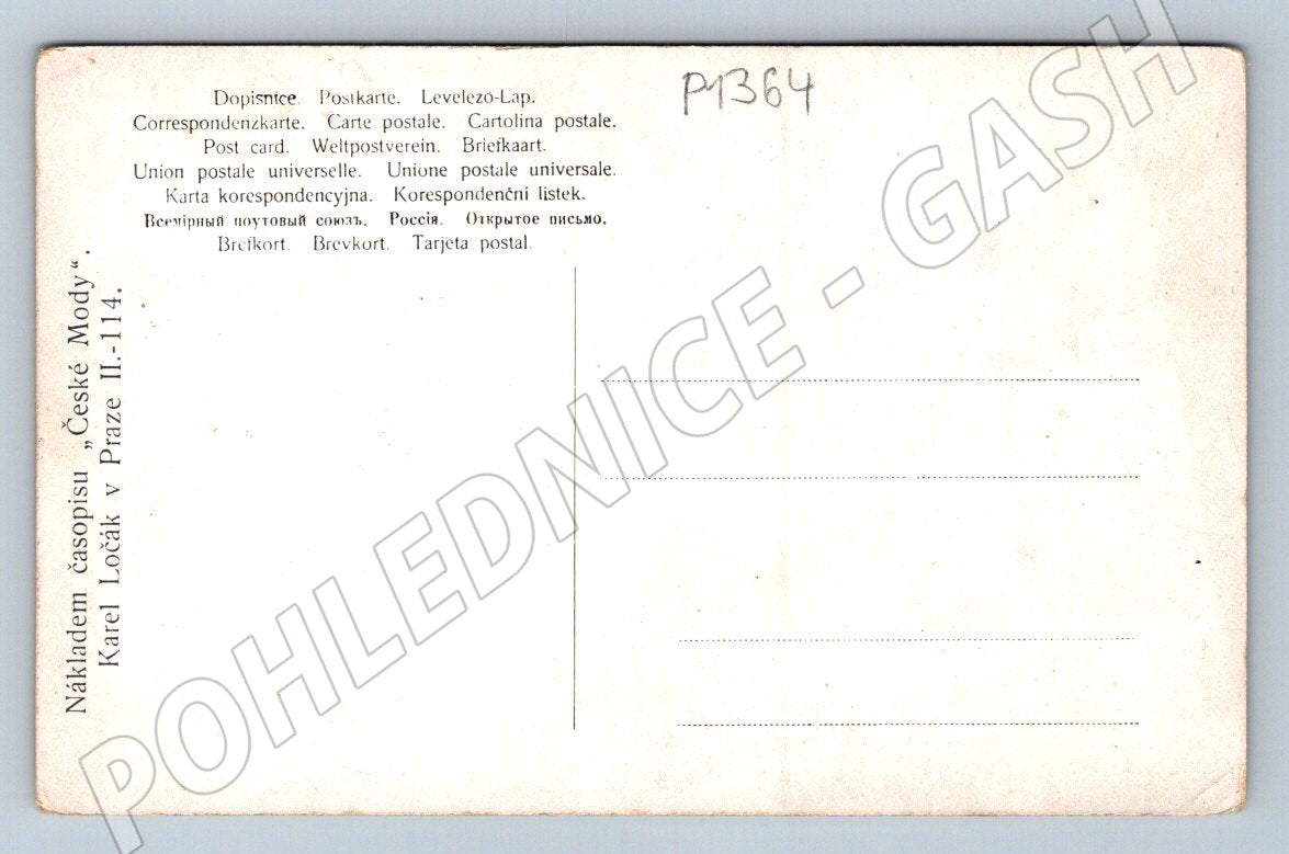 Pohlednice žena s ovečkami malba České Mody (P1364)