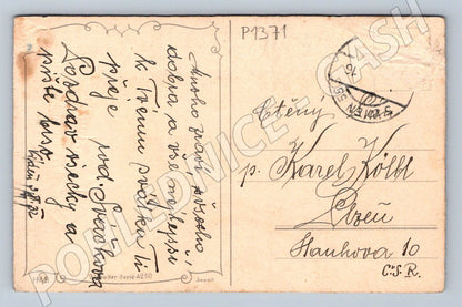Pohlednice děti v autě květiny svátek 20 léta (P1371)