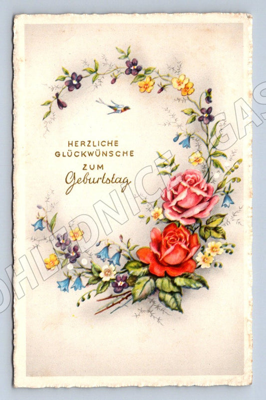 Pohlednice květinová k narozeninám česky adresovaná (P1372)