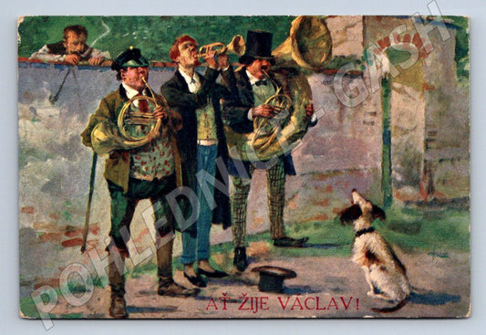 Pohlednice malířská hudební scéna Ať žije Václav V Oliva (P1375)