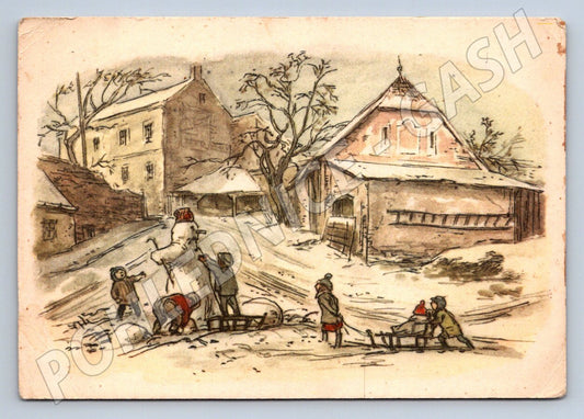 Pohlednice Vánoční V Boukala česká vesnice děti zima (P1402)