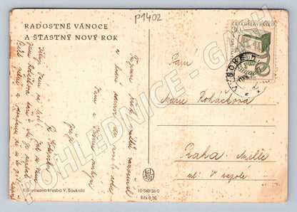 Pohlednice Vánoční V Boukala česká vesnice děti zima (P1402)