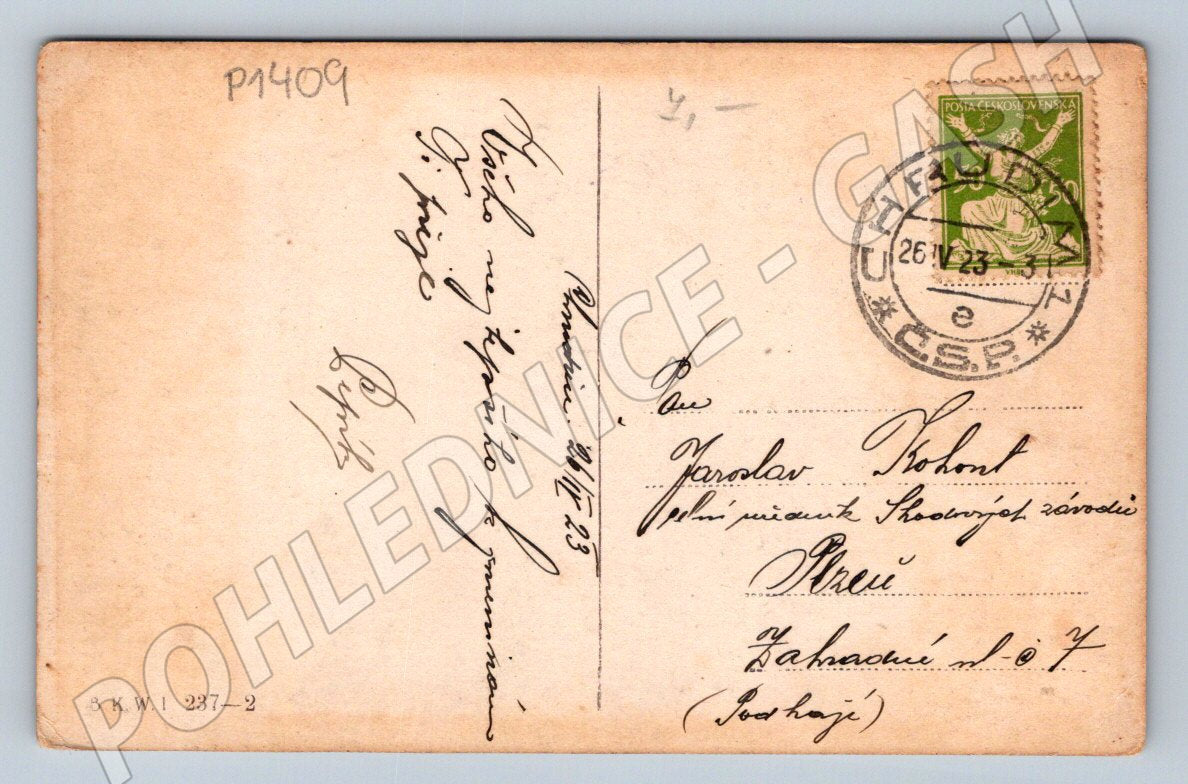 Pohlednice malovaná dívka s puškou (P1409)