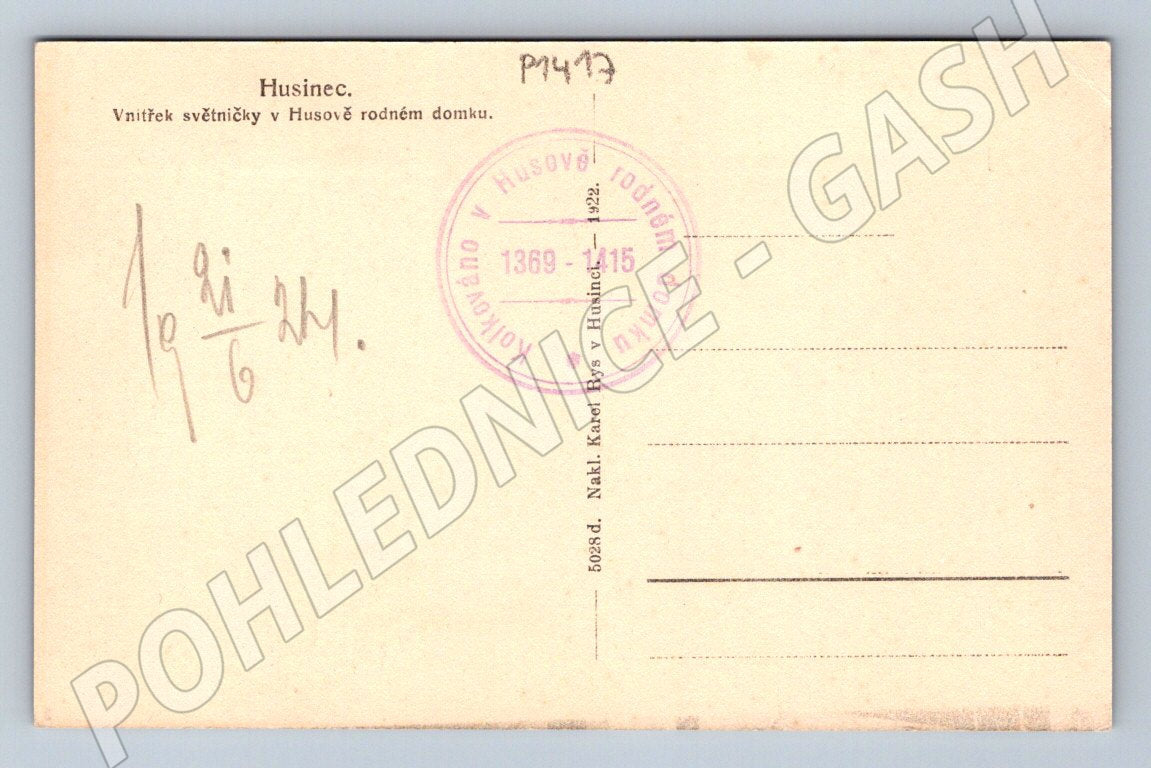 Pohlednice Husinec Husův rodný domek interiér světnice (P1417)