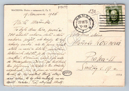 Pohlednice Macocha útulna a restaurace KČST 1926 (P1419)