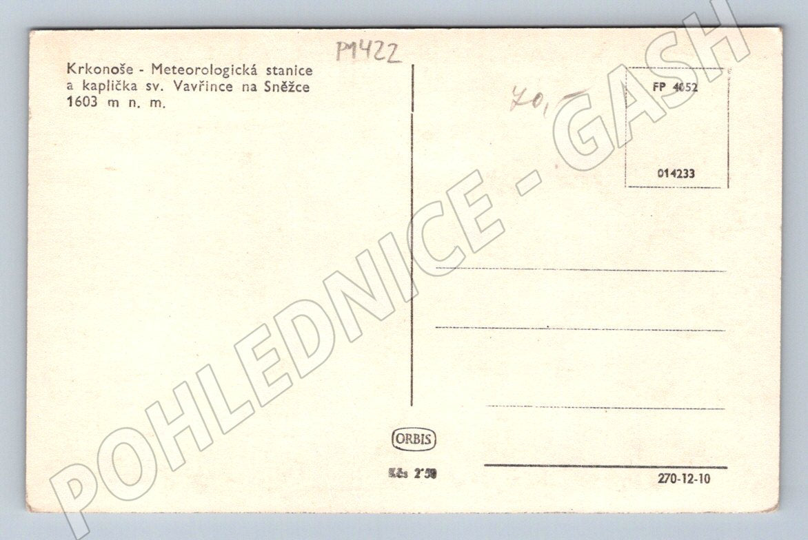 Pohlednice Krkonoše meteorologická stanice a kaplička   (P1422)