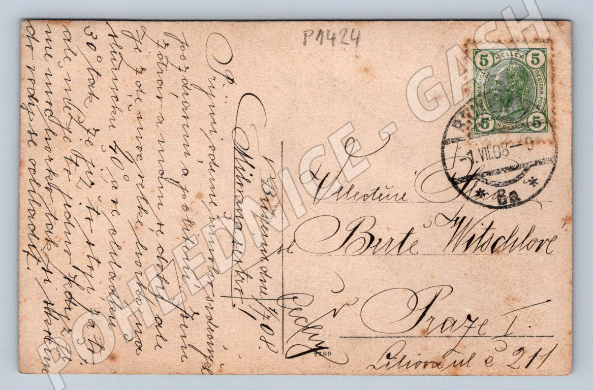 Pohlednice plovárna skupina u vody 1908 (P1424)