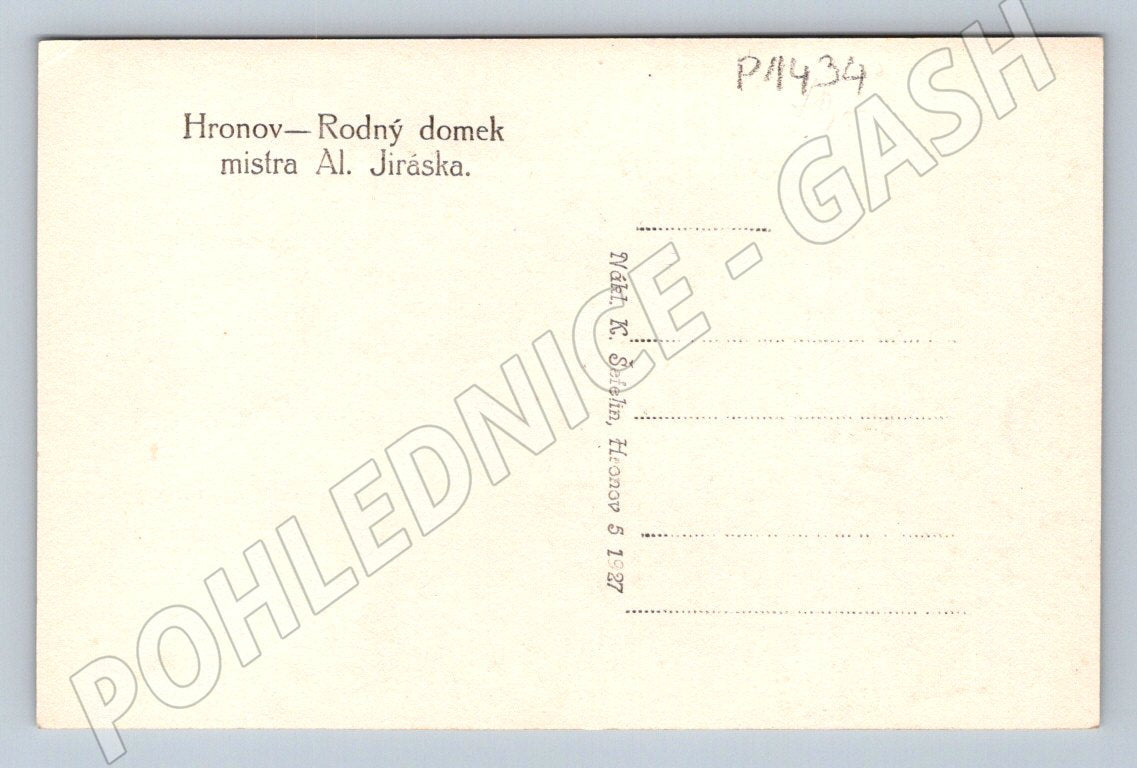 Pohlednice Hronov rodný domek mistra Al Jiráska etnografie (P1434)
