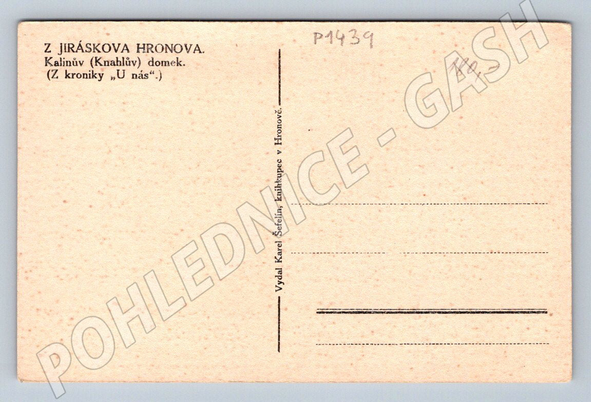Pohlednice Jiráskův Hronov Kalinův domek etnografická (P1439)