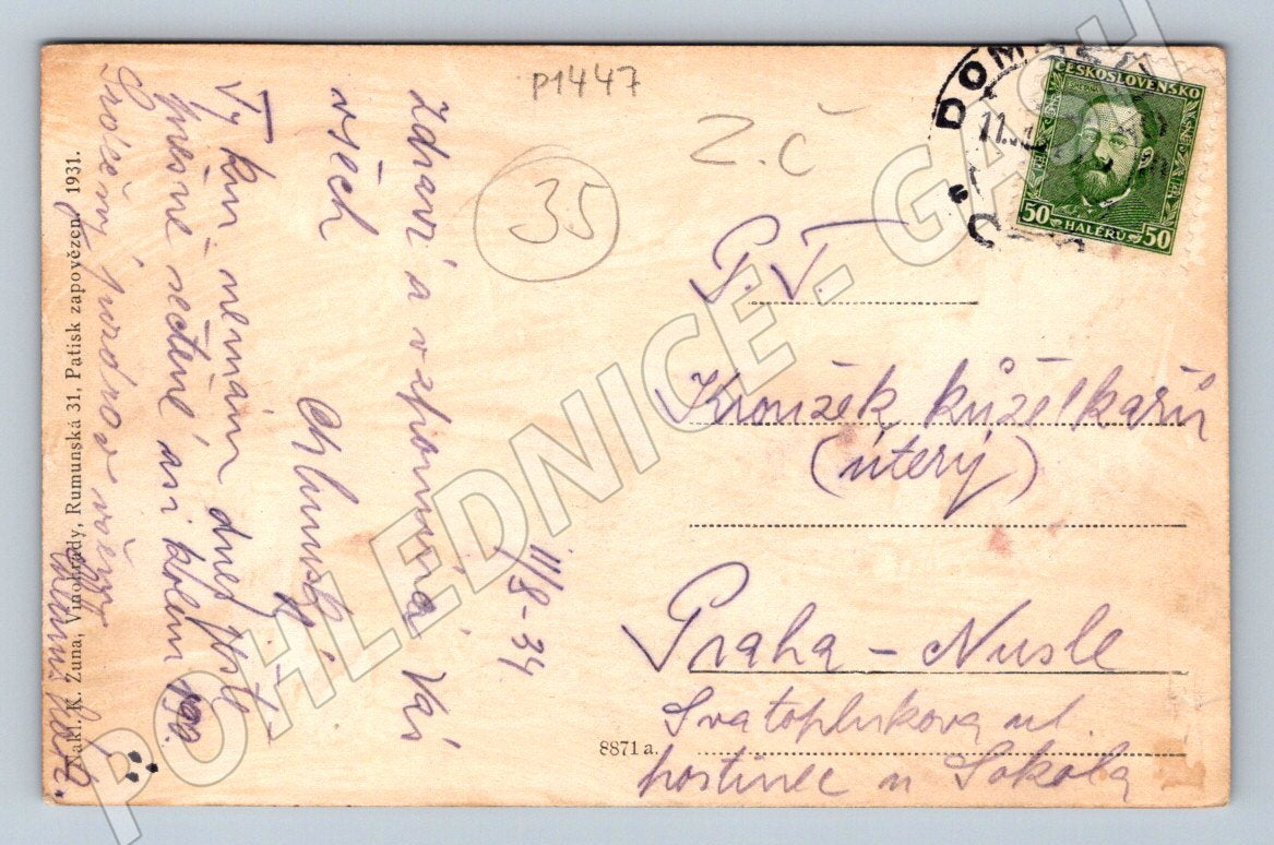 Pohlednice Domažlice ČB 1931 (P1447)