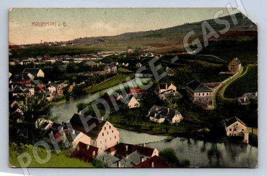 Pohlednice Krumlov v Čechách kolorovaná 1910 (P1450)