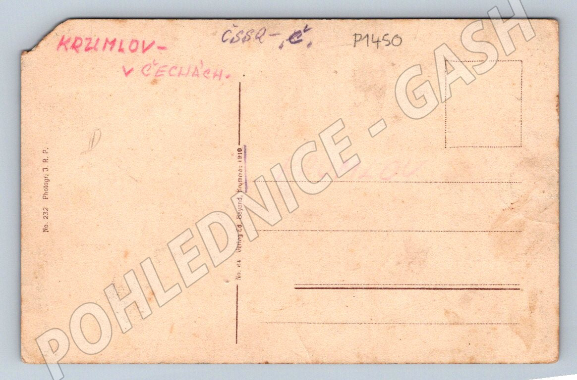 Pohlednice Krumlov v Čechách kolorovaná 1910 (P1450)