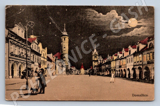Pohlednice Domažlice noční náměstí (P1455)