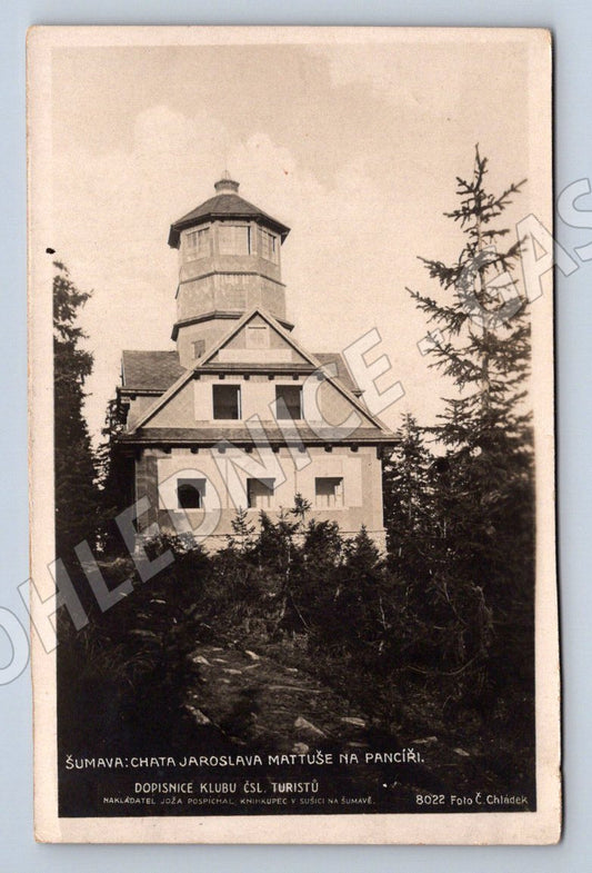 Pohlednice Šumava chata Jaroslava Mattuše na Pancíři 1924 (P1468)