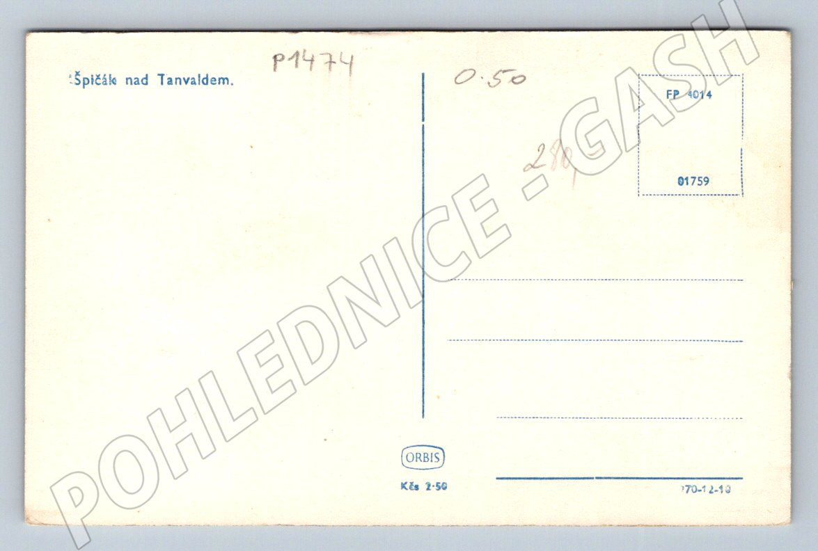 Pohlednice Špičák nad Tanvaldem rozhledna ČB (P1474)