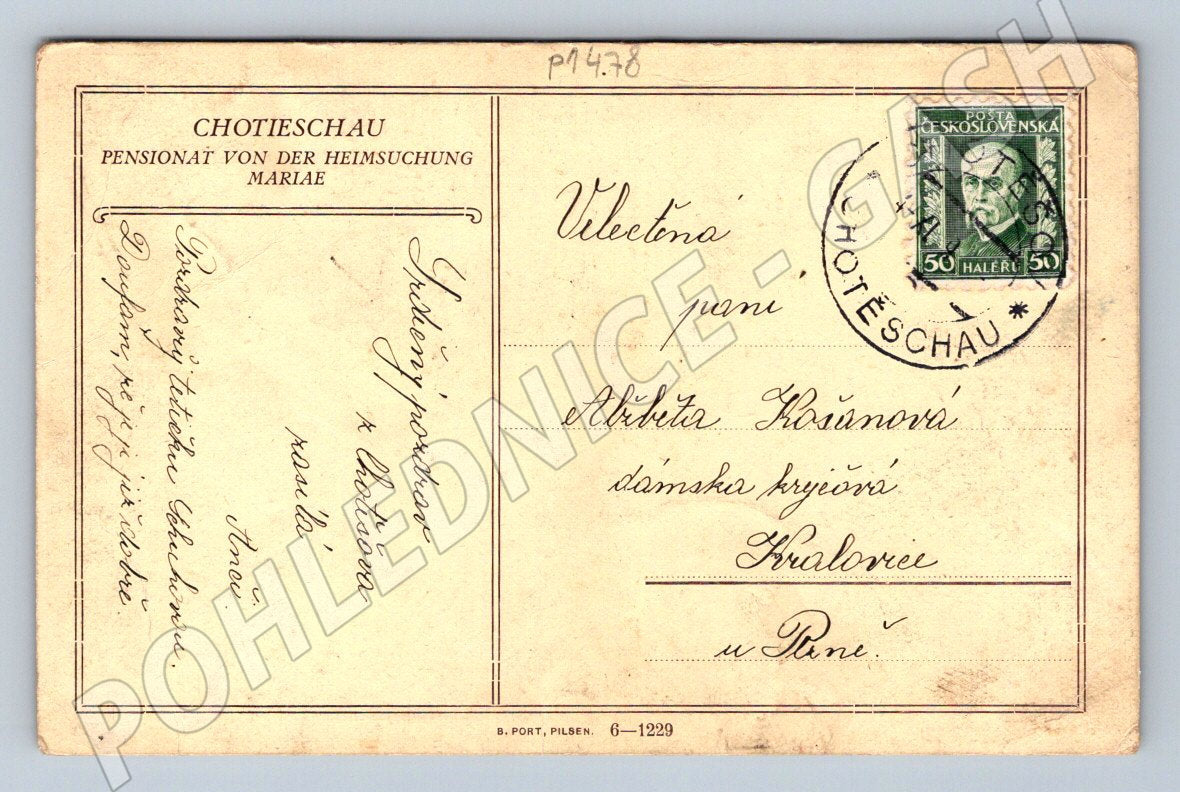 Pohlednice Chotěšov zámek s vodní plochou (P1478)