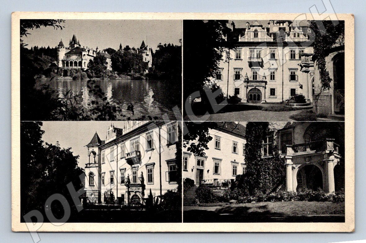 Pohlednice Žinkovy zámek a nádvoří ČB (P1481)