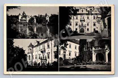 Pohlednice Žinkovy zámek a nádvoří ČB (P1481)