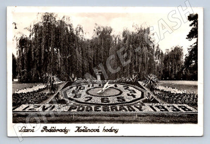 Pohlednice Poděbrady květinové hodiny 1938 (P1485)