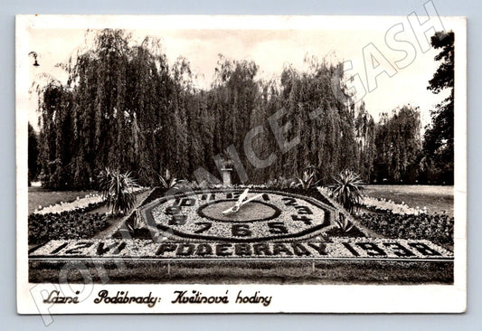 Pohlednice Poděbrady květinové hodiny 1938 (P1485)