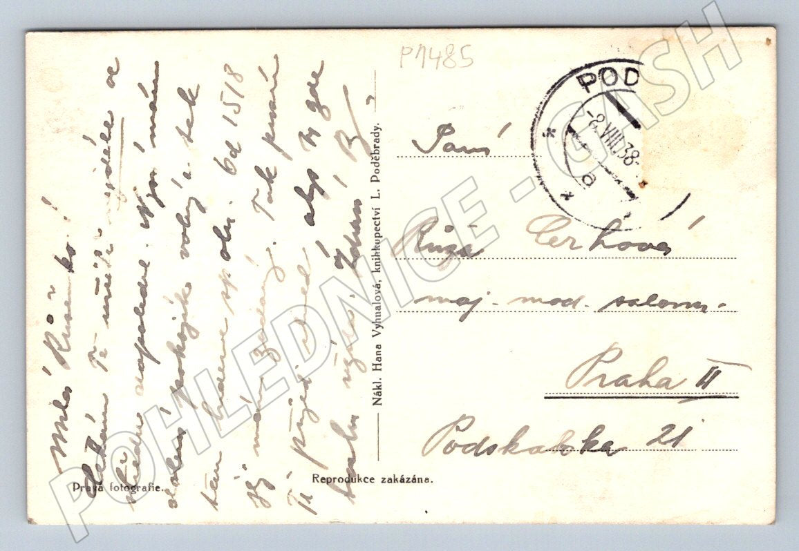 Pohlednice Poděbrady květinové hodiny 1938 (P1485)