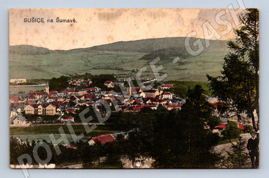 Pohlednice Sušice na Šumavě kolorovaná (P1486)