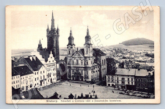 Pohlednice Klatovy Černá věž a jezuitský kostel 1930 (P1490)