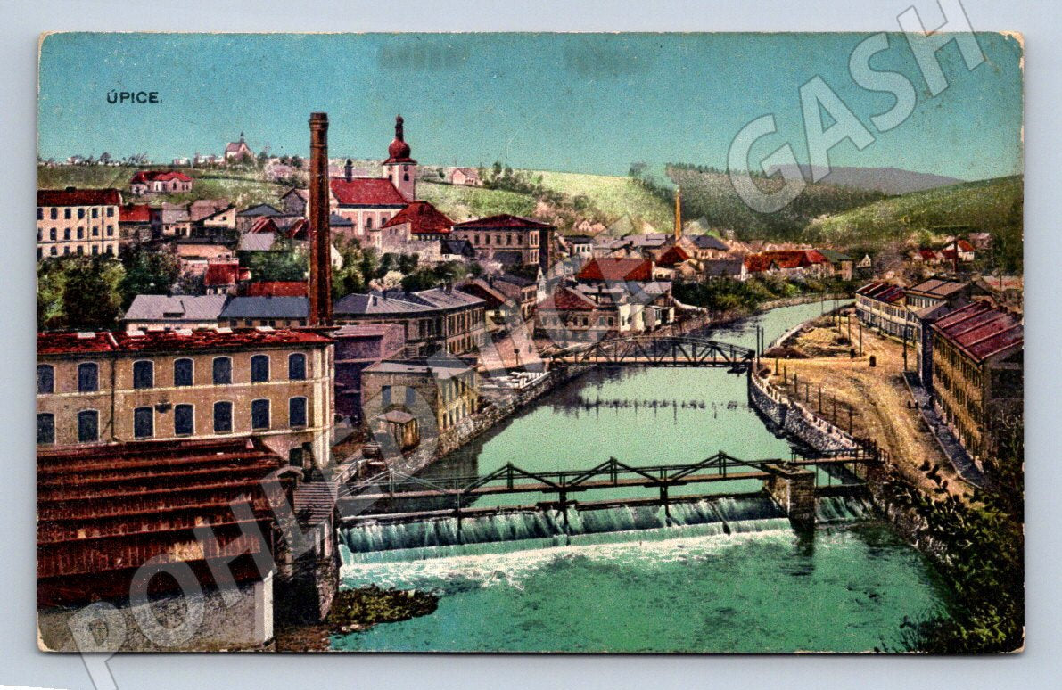 Pohlednice Úpice město jez a průmysl (P1496)