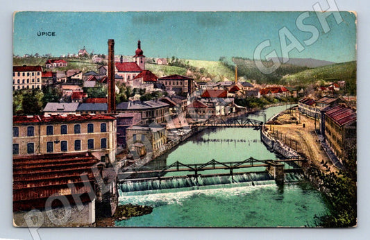 Pohlednice Úpice město jez a průmysl (P1496)